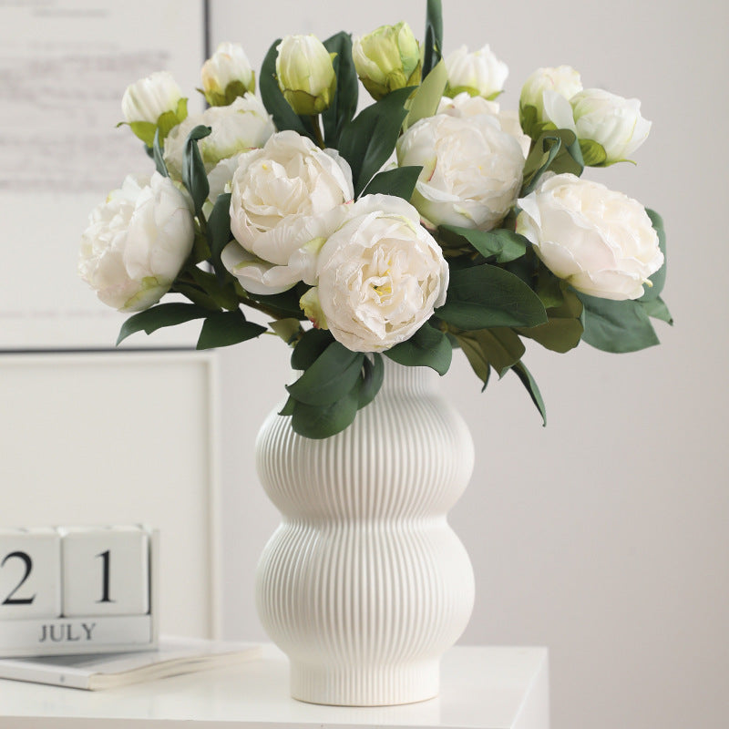 Elegant French-Inspired Faux Peony and Dahlia Flower Arrangement - Stunning Home Decor Accent with Moon-Shaped Design - Perfect for Year-Round Floral Beauty