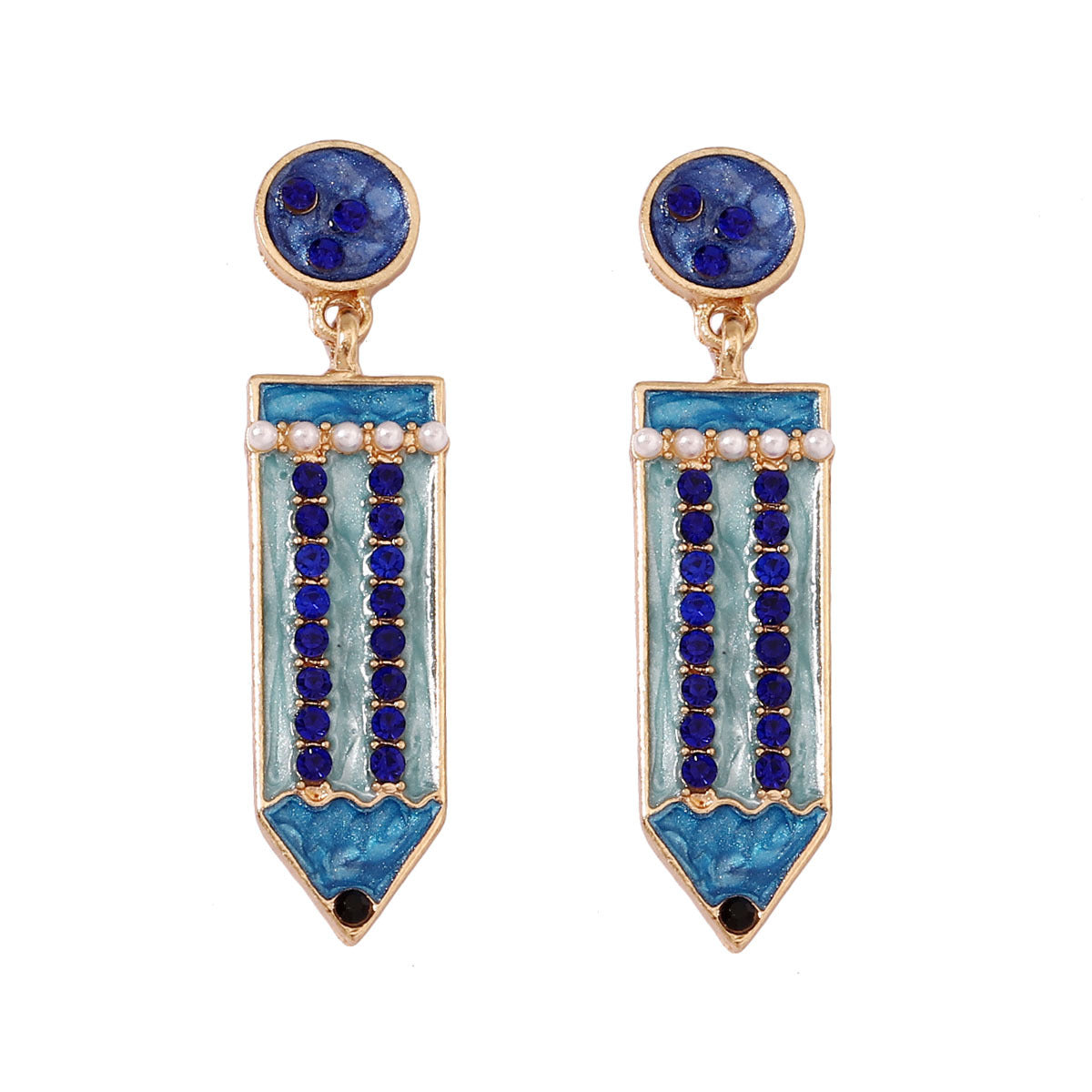 Cute Back-to-School Enamel Pencil Earrings with Rhinestones - Trendy Jewelry for Girls and Women - Perfect Accessory for School Spirit and Fashion
