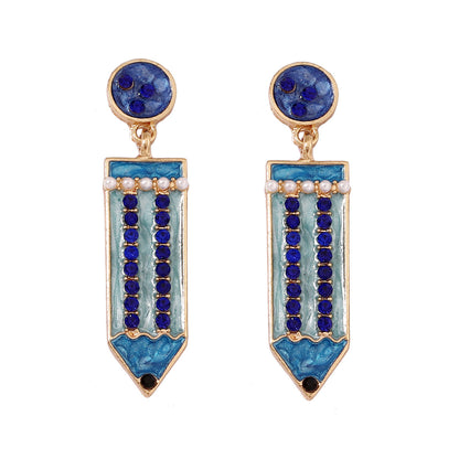 Cute Back-to-School Enamel Pencil Earrings with Rhinestones - Trendy Jewelry for Girls and Women - Perfect Accessory for School Spirit and Fashion