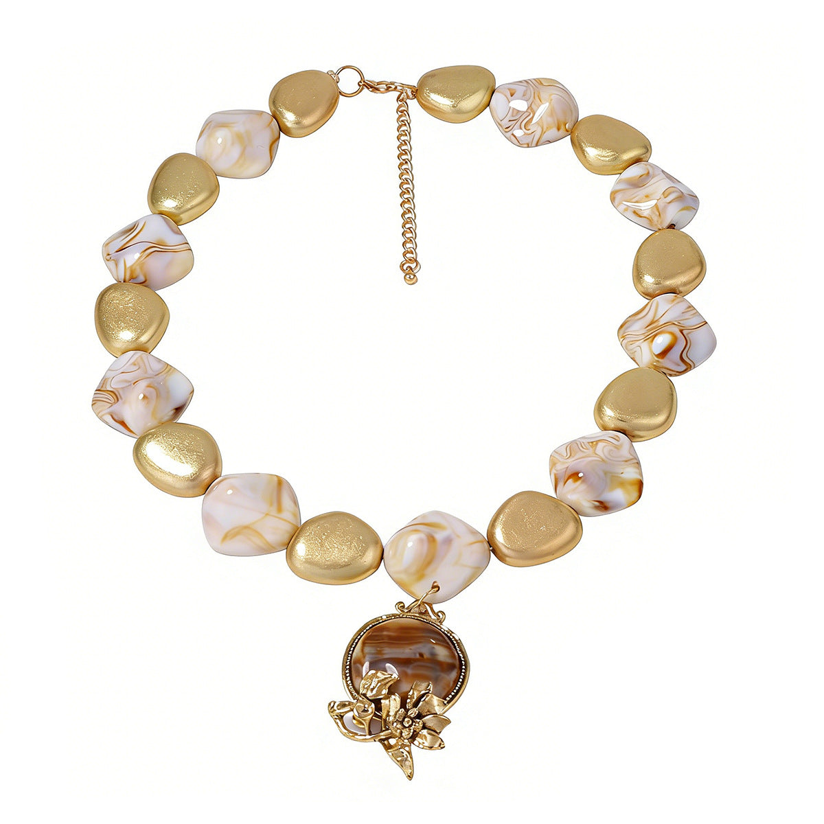 Exquisite Bohemian Vintage-Inspired Statement Flower Bead Necklace for Women - Unique Alloy and Resin Design Perfect for Any Occasion