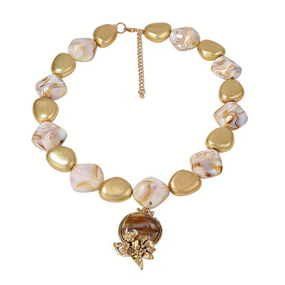 Exquisite Bohemian Vintage-Inspired Statement Flower Bead Necklace for Women - Unique Alloy and Resin Design Perfect for Any Occasion