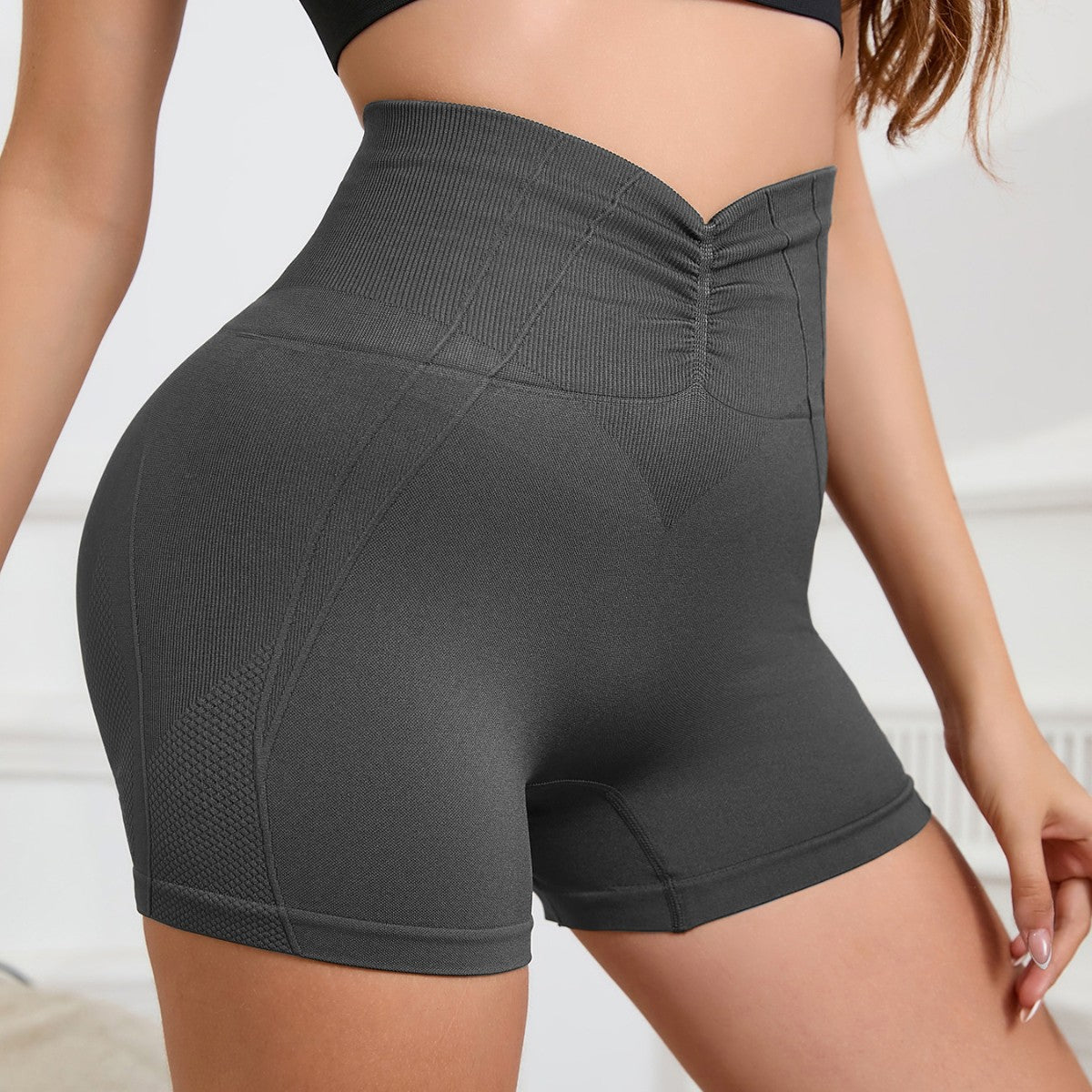 High Waisted Seamless Yoga Shorts for Women V Waist Ruched Peach Butt Outdoor Sports Shorts for Comfort and Style