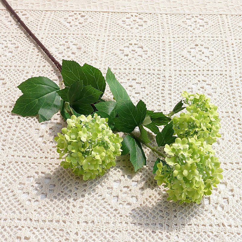 Elegant Nordic Home Décor: Realistic Hydrangea Faux Flowers - Triple Bloom Snowball Arrangement for Dining Room, Weddings, and Soft Furnishings