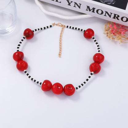Elegant Minimalist Resin Cherry and Bead Necklace for Women - Versatile, Unique, and  Quality Fashion Accessory