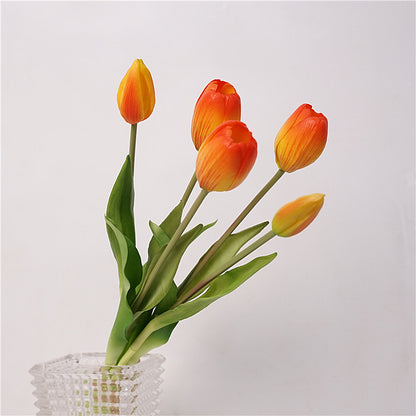 Elegant High-Quality Faux Tulip Bouquet - Soft Touch, Five Delicate Heads for Stunning Table Decor - Perfect for Home or Event Styling