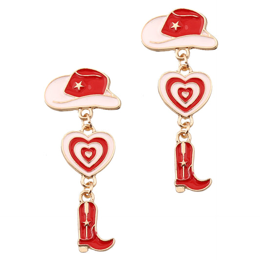 Trendy Creative American Girl Drop Oil Earrings with Heart-Shaped Boots and Multi-Layered Patches - Perfect Fashion Accessories for Any Occasion!