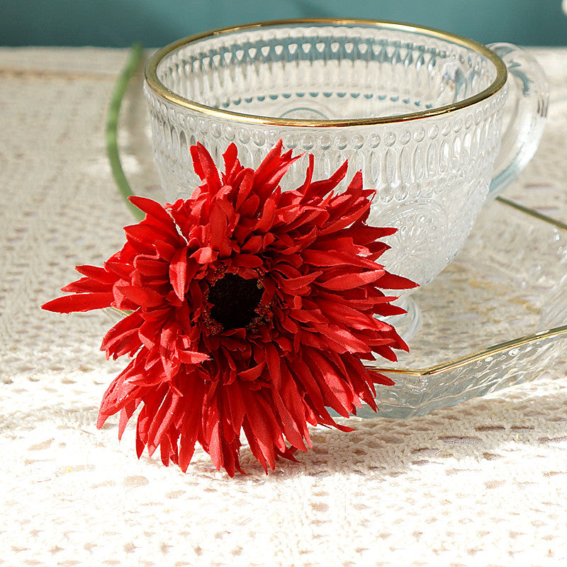 Realistic Faux Flowers - African Gerbera Daisies with Soft Fringe – Perfect for Home Decor, Weddings, and Photography Floral Arrangements