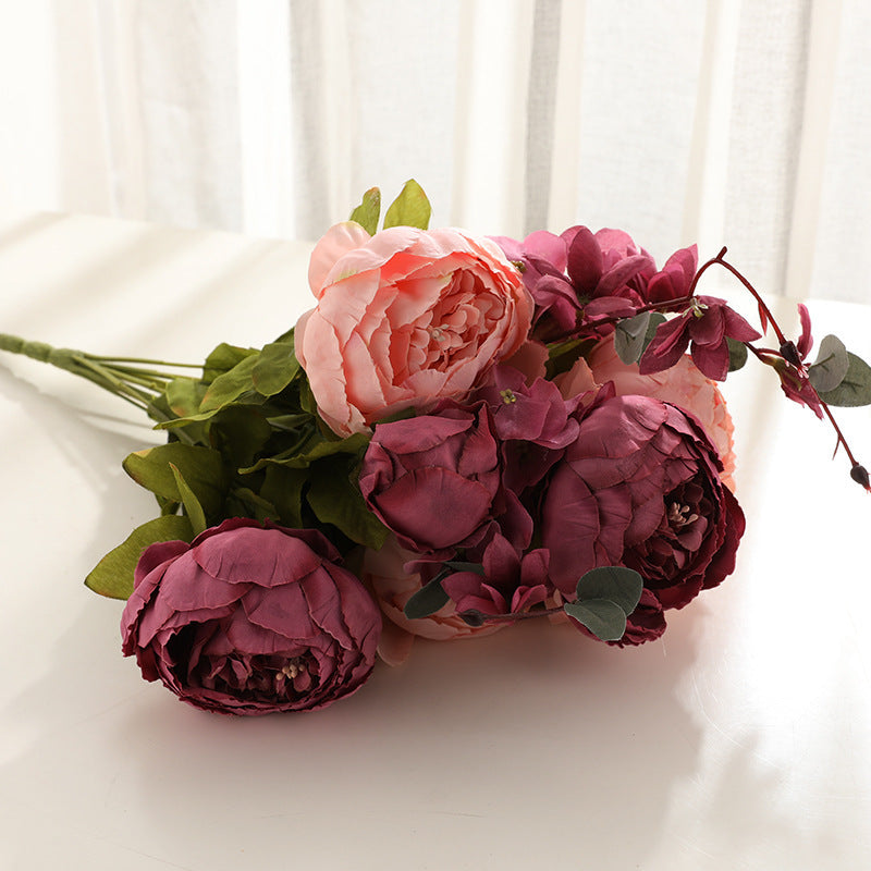 Realistic European Style 13-Head Foamed Peony Bridal Bouquet - Perfect for Weddings, Home Decor, and Floral Arrangements