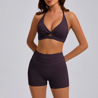 High Waisted Women's Yoga Set Tight Fitting Running and Pilates Outfit with Strappy Back Design for Comfort and Support