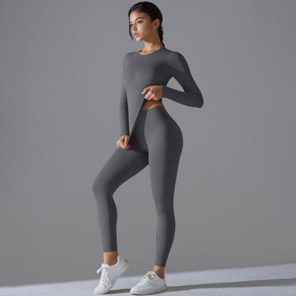 Skin Friendly Long Sleeve Yoga Top and High Performance Fitness Set for Pilates Running and Intense Workouts