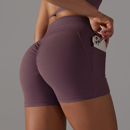 Trending High Waisted Cross Cut Yoga Shorts with Pockets Soft Skin Friendly Fabric for Comfort and Breathability for Enhancing Your Curves