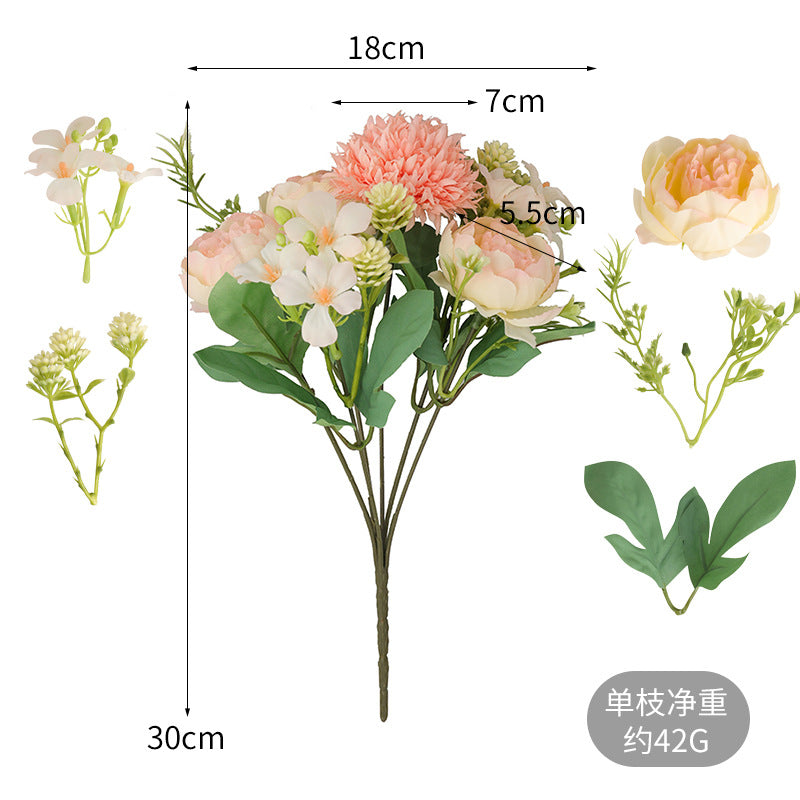 Elegant Hanfu-Inspired Floral Hairpin Decoration - Stunning Faux Floral Arrangement with 6 Headed Dreamy Peonies for Your Living Room or Dining Table