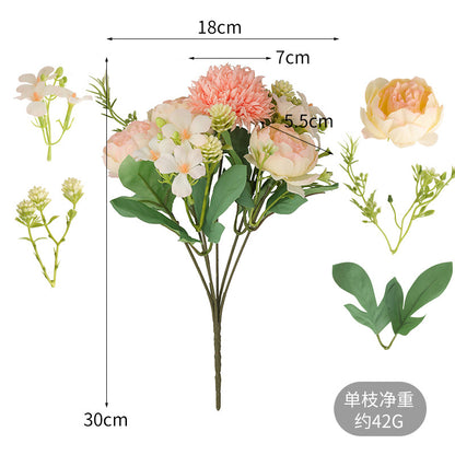 Elegant Hanfu-Inspired Floral Hairpin Decoration - Stunning Faux Floral Arrangement with 6 Headed Dreamy Peonies for Your Living Room or Dining Table