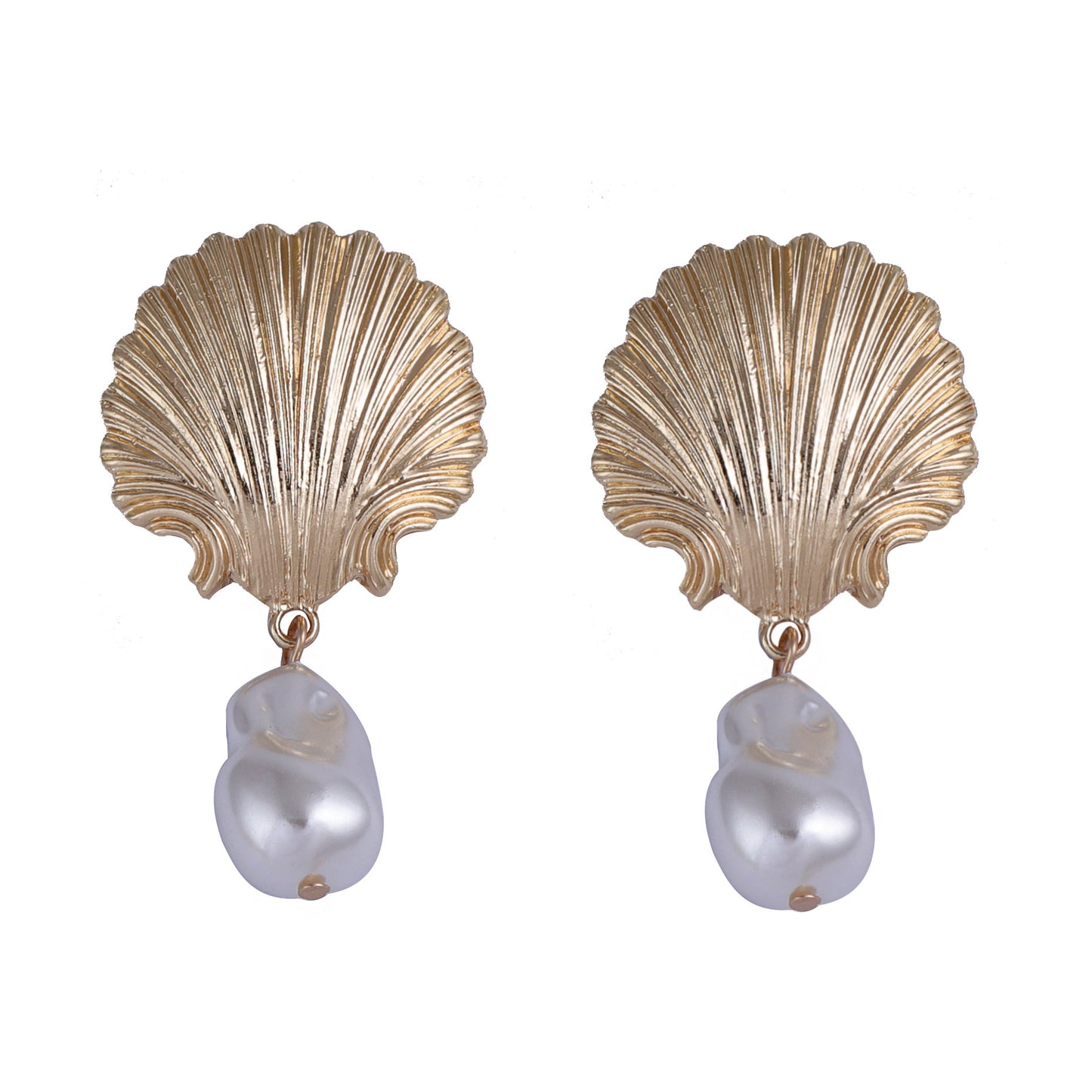 Chic Minimalist Alloy Shell Pearl Pendant Earrings - Elegant Ocean-Inspired Jewelry for Beach and Vacation Wear