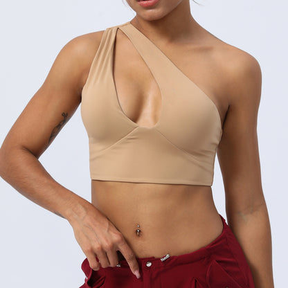 Innovative Asymmetrical Sports Bra with Shock Absorption for Yoga and Fitness Back Design and Adjustable Straps for Comfortable Running and Gym Workouts