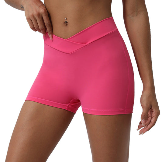 Women's Cross V Waist Sports Shorts Peach Lifting Yoga Three Quarter Pants for Seamless Running Fitness with Comfort and Style