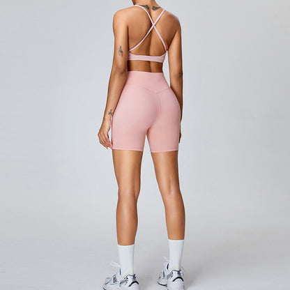 Women's Yoga Outfit Set High Waisted Tummy Control Shorts for Lifted Butt Quick Dry Sportswear for Running and Gym Workouts