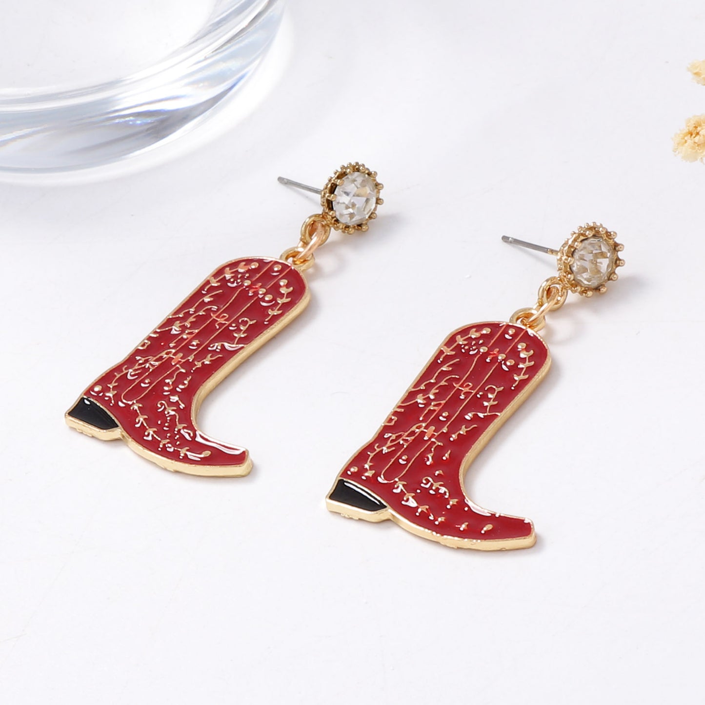 Elegant Western Cowboy-Inspired Deep Red Alloy Drip Oil Earrings with Unique Textured Design - A Touch of Luxurious Charm