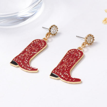 Elegant Western Cowboy-Inspired Deep Red Alloy Drip Oil Earrings with Unique Textured Design - A Touch of Luxurious Charm