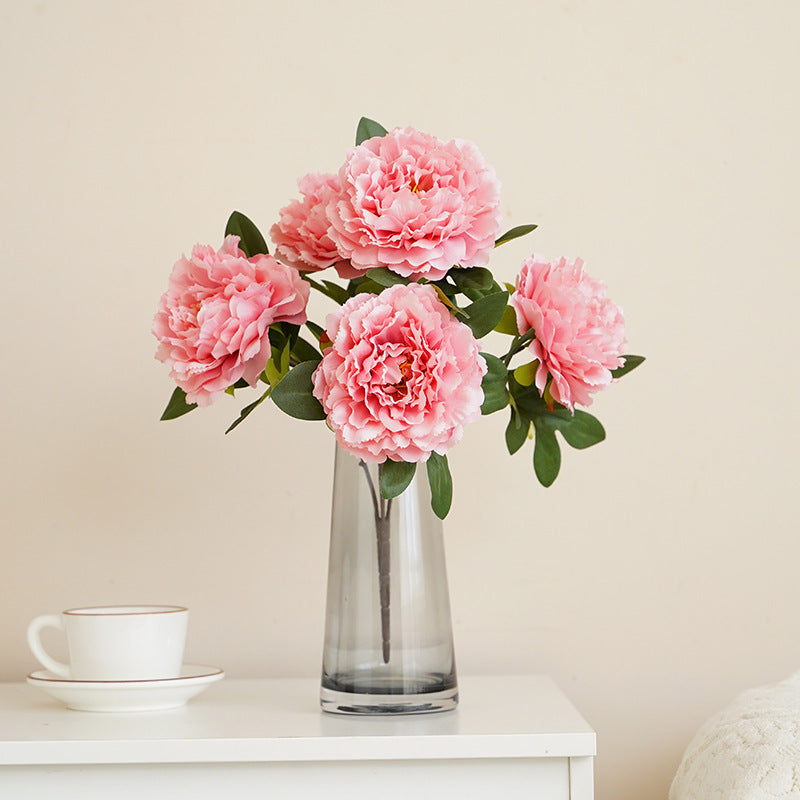 Realistic Faux Peonies Bouquet - 5 Artificial Peony Stems for Home Decor, Dining Table Centerpiece, and Photography Props