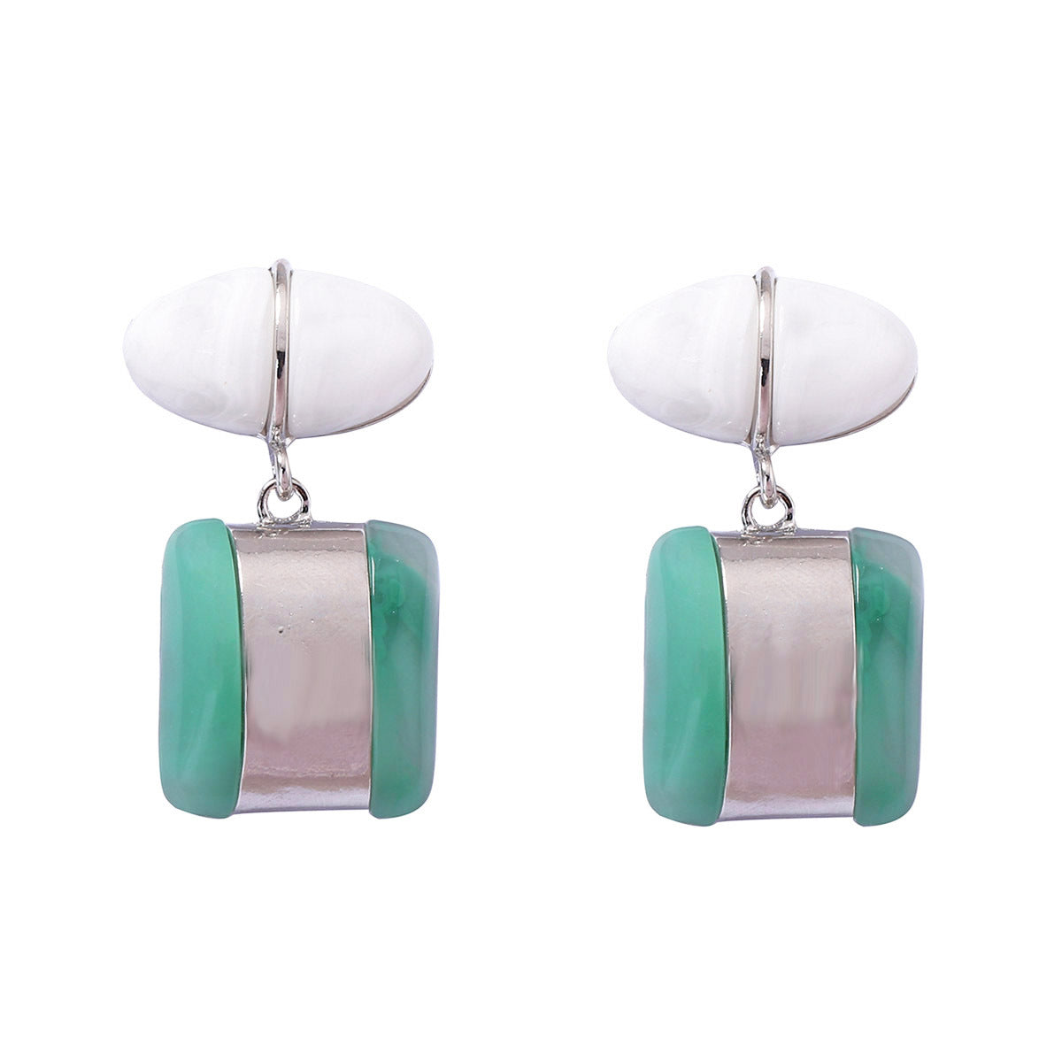 Elegant Geometric Alloy and Resin Gemstone Dual-Layer Drop Earrings for Women - Stylish, Lightweight, and Perfect for Any Occasion