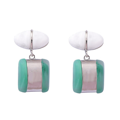 Elegant Geometric Alloy and Resin Gemstone Dual-Layer Drop Earrings for Women - Stylish, Lightweight, and Perfect for Any Occasion