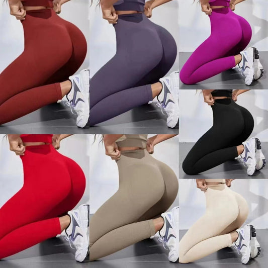 16 Colors High Waisted Seamless Butt Lifting Ribbed Yoga Pants Women's Leggings for Running Gym Workouts and Everyday Fitness