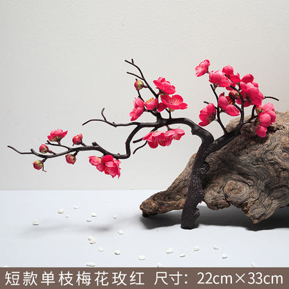 Realistic Plum Blossom Branch Faux Flower Bouquet - Elegant Plastic Home Decor for Living Room Vase Arrangements