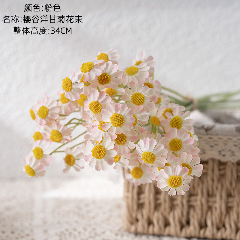 Realistic Artificial Chamomile Flower Bouquet - Lifelike Green Plants for Wedding Decor, Event Styling, and Home Decoration - Trendy INS Aesthetic - Model MW66002