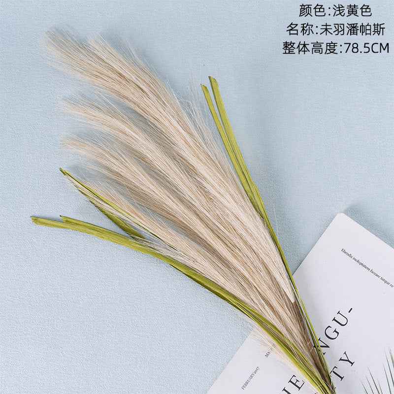 Realistic Pampas Grass Faux Flower Bouquet - Elegant Home Décor with Wooden Handle, Perfect for Floral Arrangements, Rustic Weddings & Special Occasions - MW09987