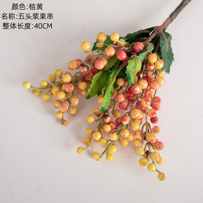 Stunning INS-Style Artificial Floral Decoration: Five-Head Berry String Faux Greenery for Weddings and Home Decor - Model MW74412