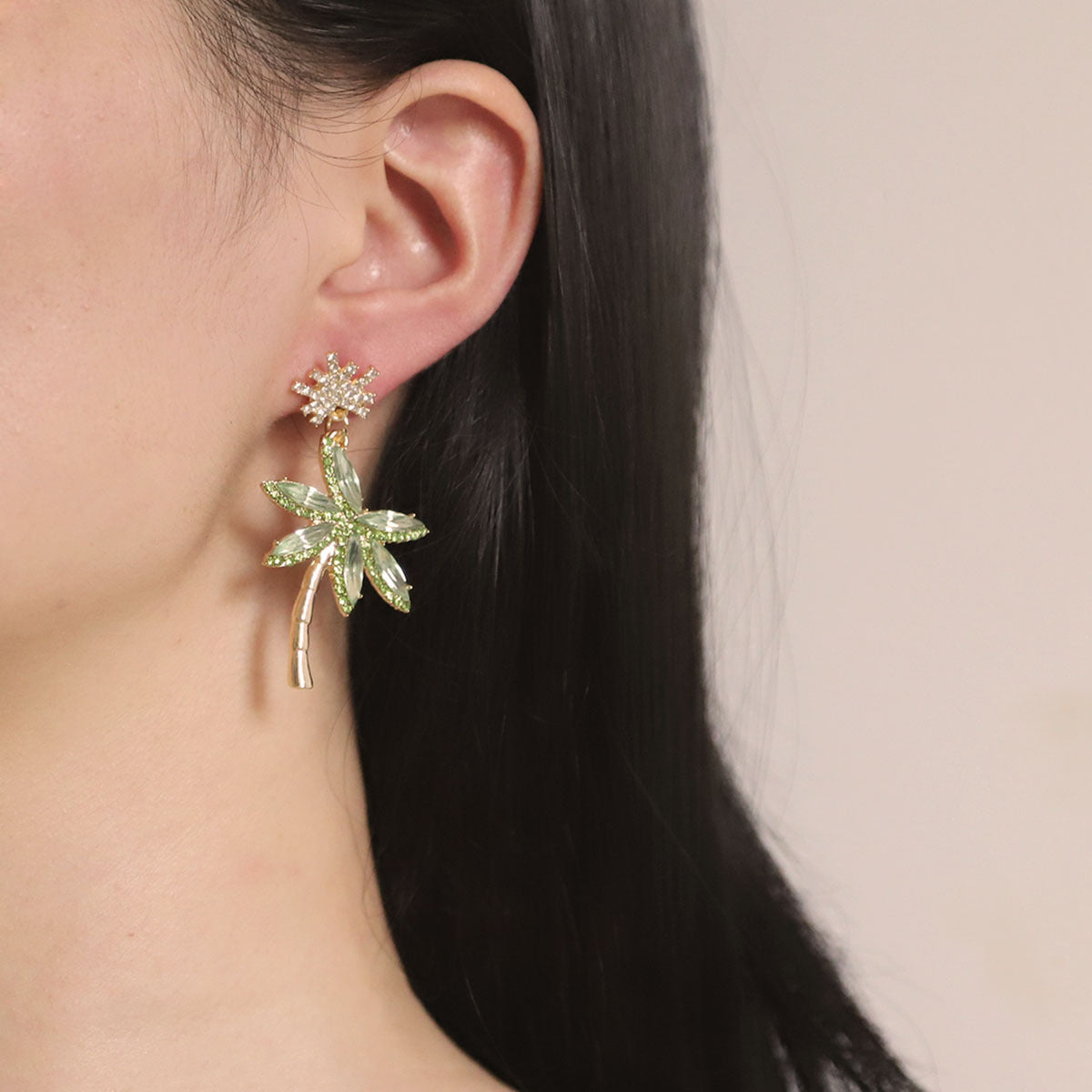 Stylish and Unique Colorful Rhinestone Palm Tree Earrings - Trendy Alloy Design for Effortless Versatility and Everyday Chic