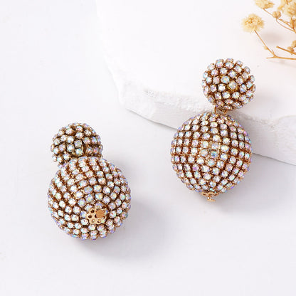 Stylish Geometric Sphere Design Shimmering Crystal Dangle Earrings for Women - Perfect for Christmas and Holiday Celebrations