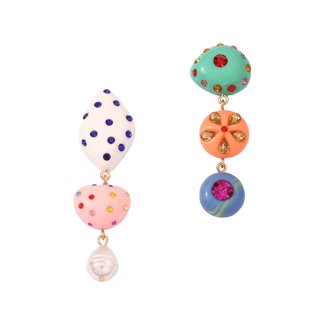 Colorful Resin Geometric Design Earrings with Sparkling Rhinestones - Trendy, Versatile & Perfect for Expressing Your Unique Style