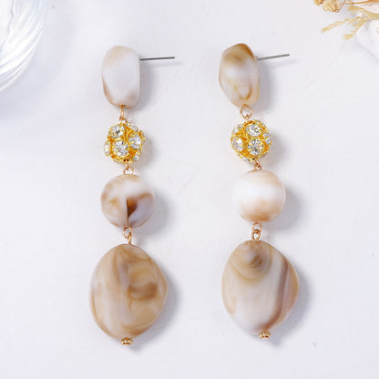 Chic Minimalist Vintage Geometric Resin Beaded Earrings with Delicate Rhinestone Accents and Flattering Long Tassels