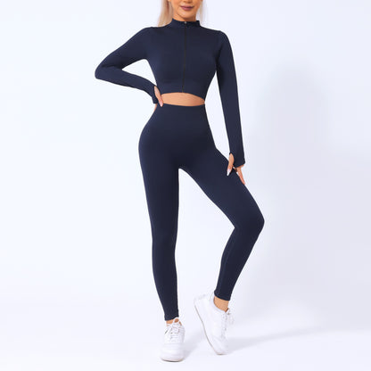 Women's Quick Dry Yoga Set Long Sleeve Zip Up Fitness Top High Waisted Tummy Control Yoga Pants for Comfort and Style