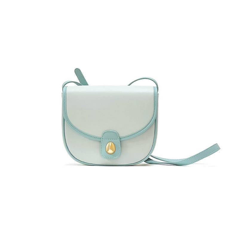Chic Two Tone Genuine Leather Crossbody Bag Summer Ready Korean Style Saddle Bag for Women