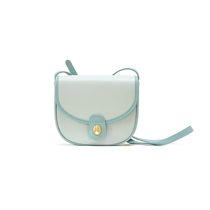 Chic Two Tone Genuine Leather Crossbody Bag Summer Ready Korean Style Saddle Bag for Women