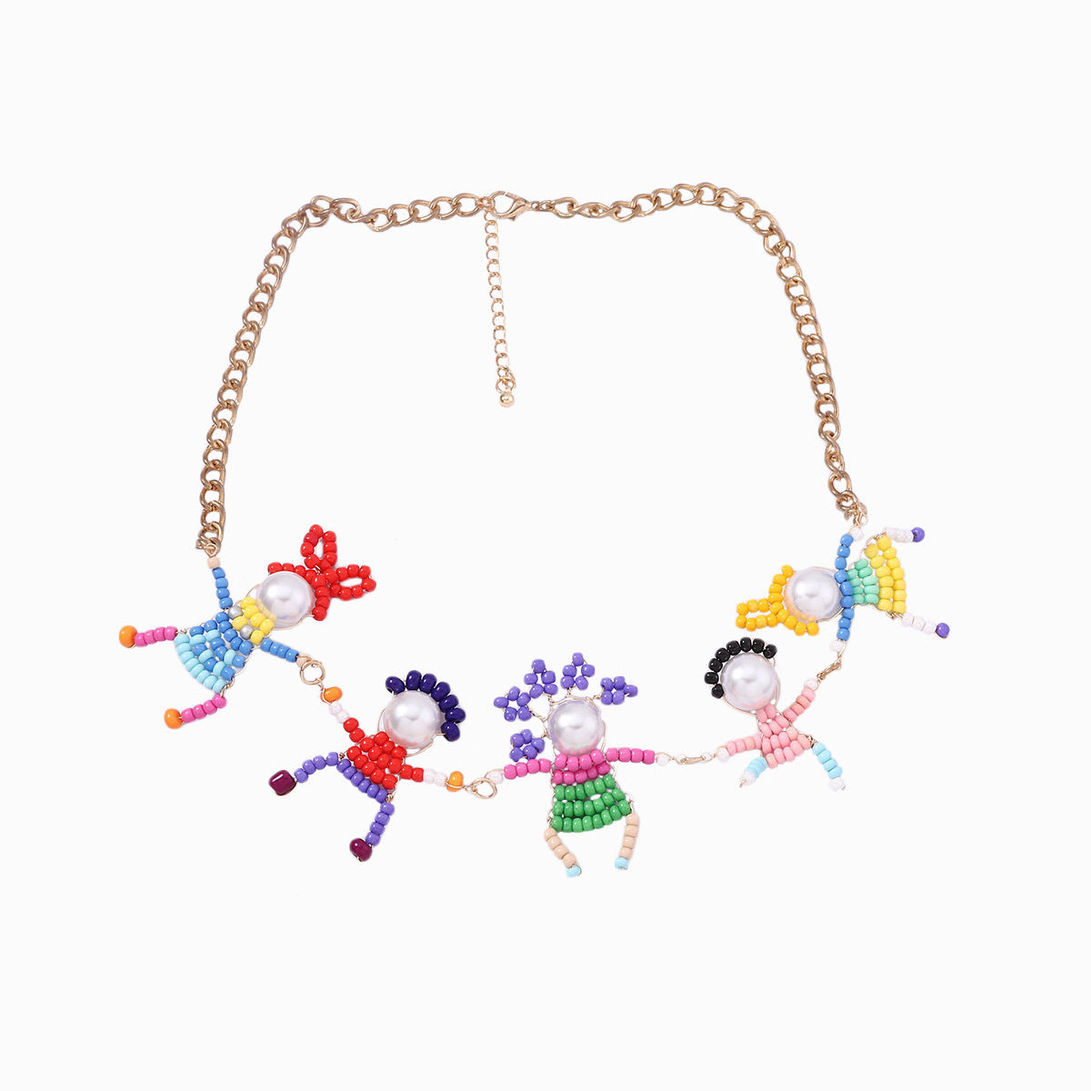 Charming Japanese-Korean Handmade Cartoon Beaded 3D Miniature Character Lock Chain Necklace – Adorable Casual Style for Everyday Wear