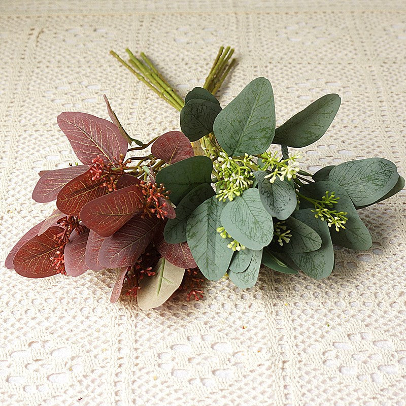 Eucalyptus Leaves Bouquet - 6 Stems of Silk Foliage for Home Décor, Wedding Photography, and Floral Arrangements - Milano Style B20436