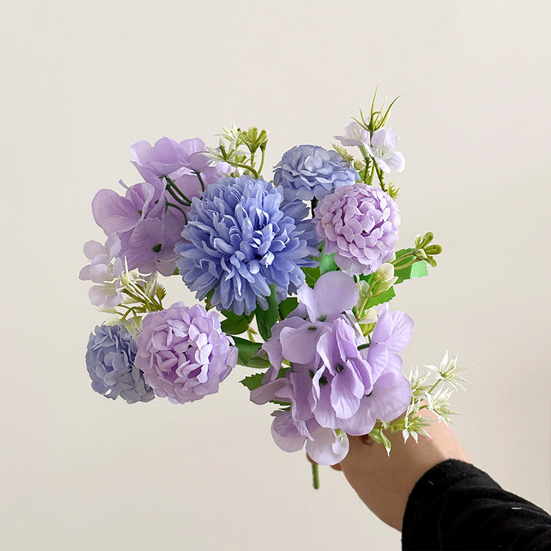 Elegant Korean Style 5-Prong Hydrangea Rose Bouquet - Perfect for Weddings, Home Decor, and Photography Props | Realistic Silk Flowers for Lasting Beauty