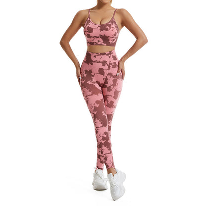 Seamless Camouflage Print Yoga Set High Waist Fitness Leggings and Sports Bra for Comfort and Performance