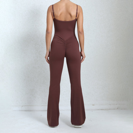 Slim Fit Yoga Jumpsuit for Women High Waisted Butt Lifting Workout Bodysuit with Flared Wide Leg Pants for Comfort and Style