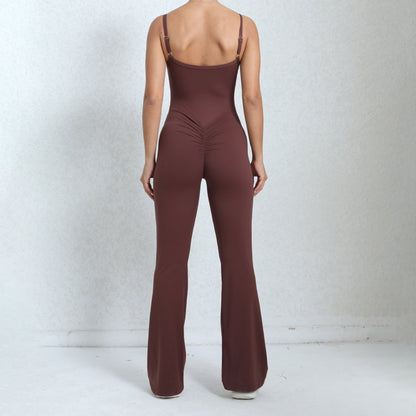 High Waisted Figure Flattering Women's Yoga Jumpsuit Set with Butt Lifting Features Wide Legged Flare Pants for Comfort and Performance