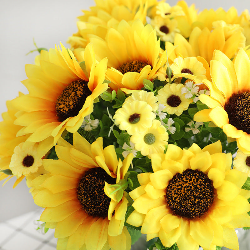 Stunning Artificial Flower Bouquet with 13 Sunflower Heads - Perfect for Living Room Entryway Decor and Wedding Centerpieces