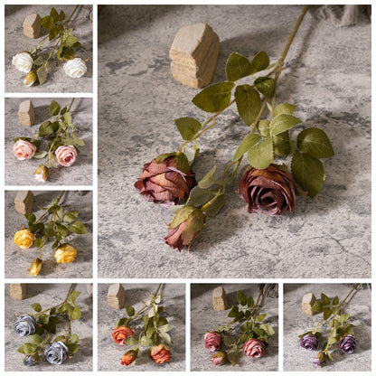 Stunning Artificial Three-Headed Rose Flower - Realistic Green Plants for Wedding Decor and Home Decoration - Perfect for Craft Projects (Model MW66008)