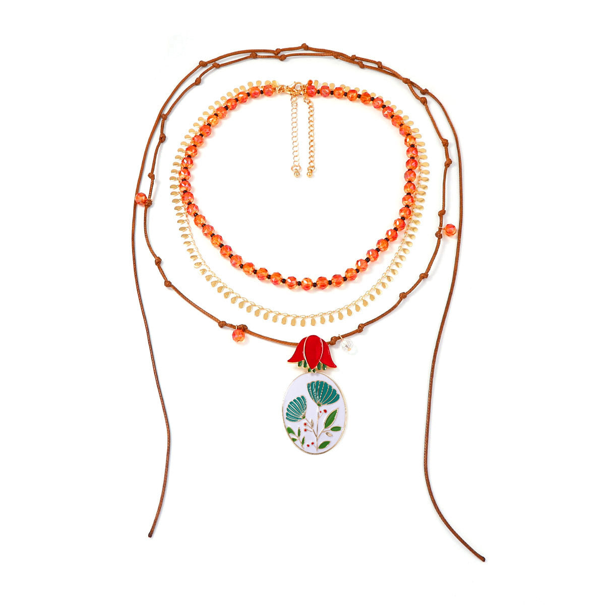 Elegant High-End Creative Design Beaded Braided Alloy Floral Oil-Drop Pendant Multi-Layer Necklace for Women - Perfect for Special Occasions and Everyday Style