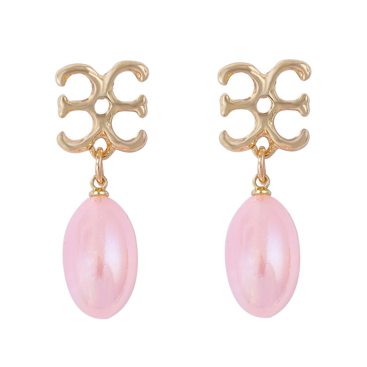 Chic Minimalist Light Luxury Soft Pink Pearl-like Letter Pendant Earrings for Women – Fresh and Elegant Jewelry to Elevate Your Style