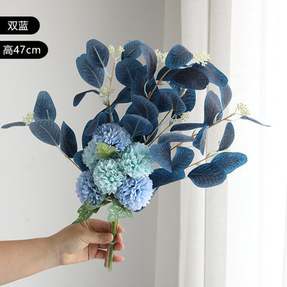 Realistic Nordic Home Decor Faux Flowers – Eucalyptus Leaf Ball Daisies Artificial Handheld Bouquet - Perfect for Weddings, Parties, and Everyday Decor