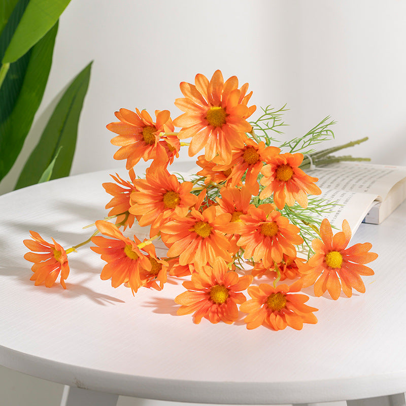 Artificial Chamomile and Mini Daisy Flower Bouquet - Realistic Decorative Flora for Living Room and Dining Table - Eco-Friendly Plastic Home Décor